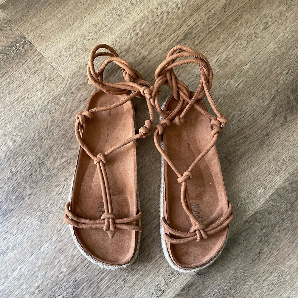 Pull & Bear faux suede platform sandals in tan